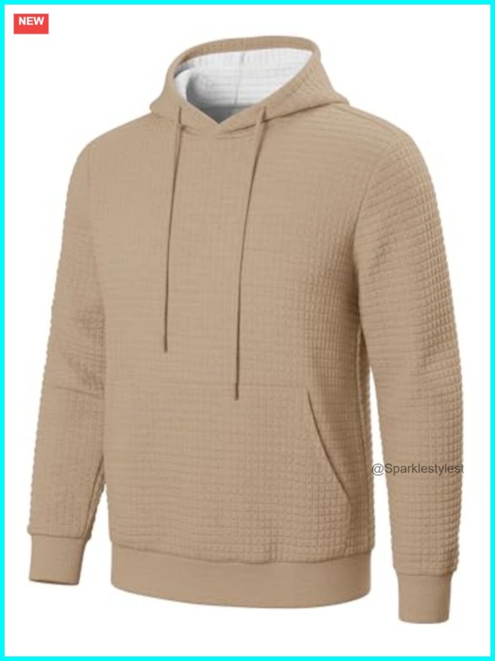 Mens Waffle Knit Pullover Hoodie Kangaroo Pocket Casual Sweatshirt